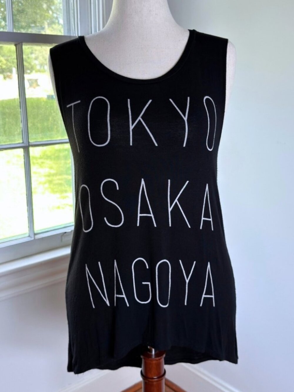 Y2K Black Flowy Tunic Tank Top Small Longline Stretchy Shirt Japan Indie Sleeze